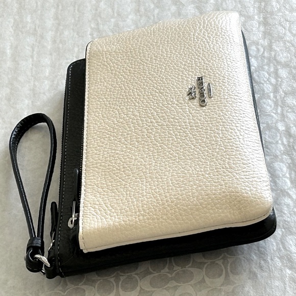 NWT COACH DOUBLE ZIP LARGE WALLET WRISTLET CF447 SV/CHALK BLACK MULTI $198 - Picture 5 of 14